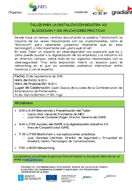 Taller para la digitalización Industria 4.0: "Blockchain y sus aplicaciones prácticas