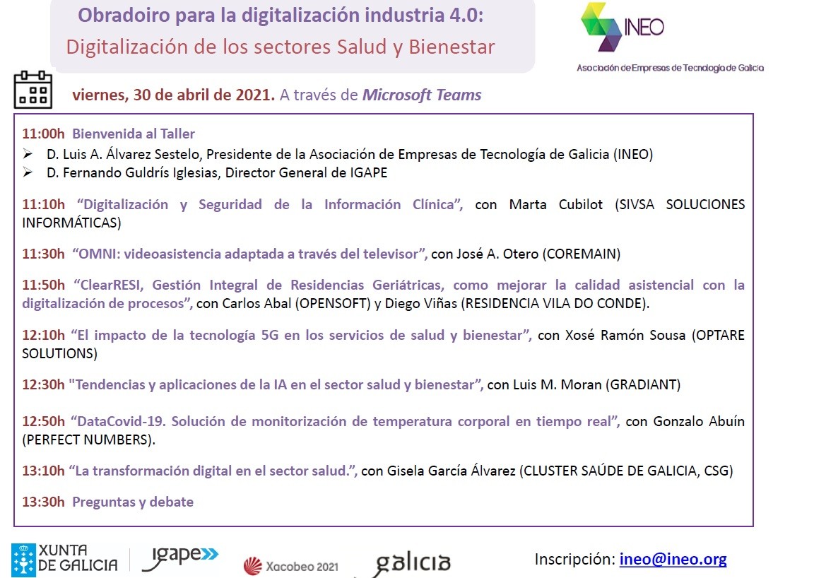 OBRADOIRO virtual i4.0: Digitalizacion en el ámbito del sector Salud y Bienestar (30/04/2021 a las 11:00h)