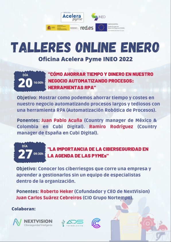 Talleres previstos por la Oficina Acelera Pyme enero 2022