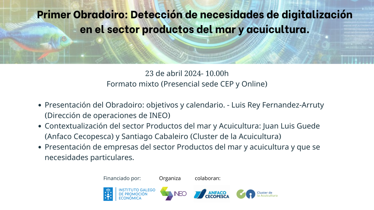 PRIMER OBRADOIRO: DETECCIÓN DE NECESIDADES DE DIGITALIZACIÓN EN EL SECTOR PRODUCTOS DEL MAR Y ACUICULTURA.